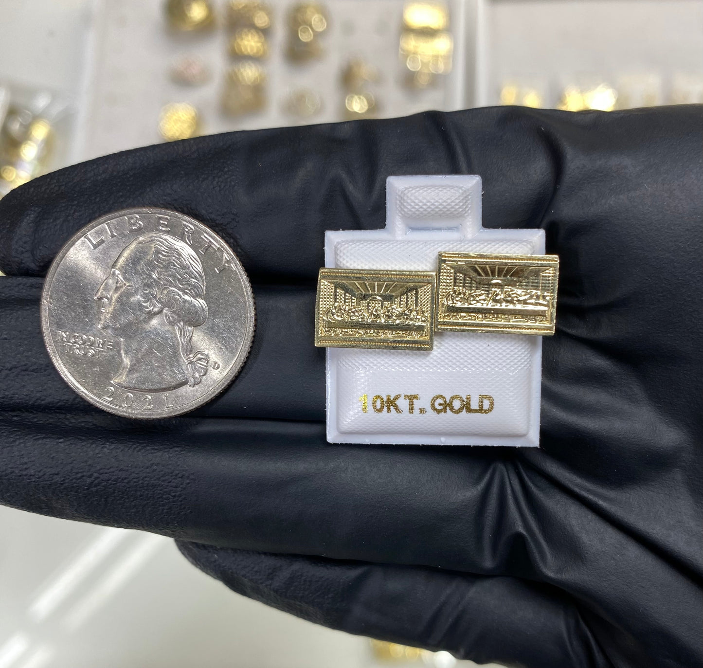 10k Last Supper Rectangular Earring